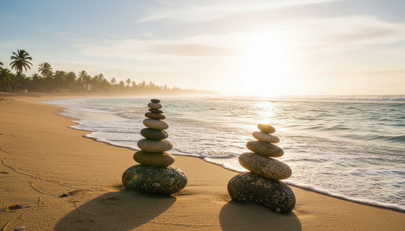 Two stacks of rocks on the beach