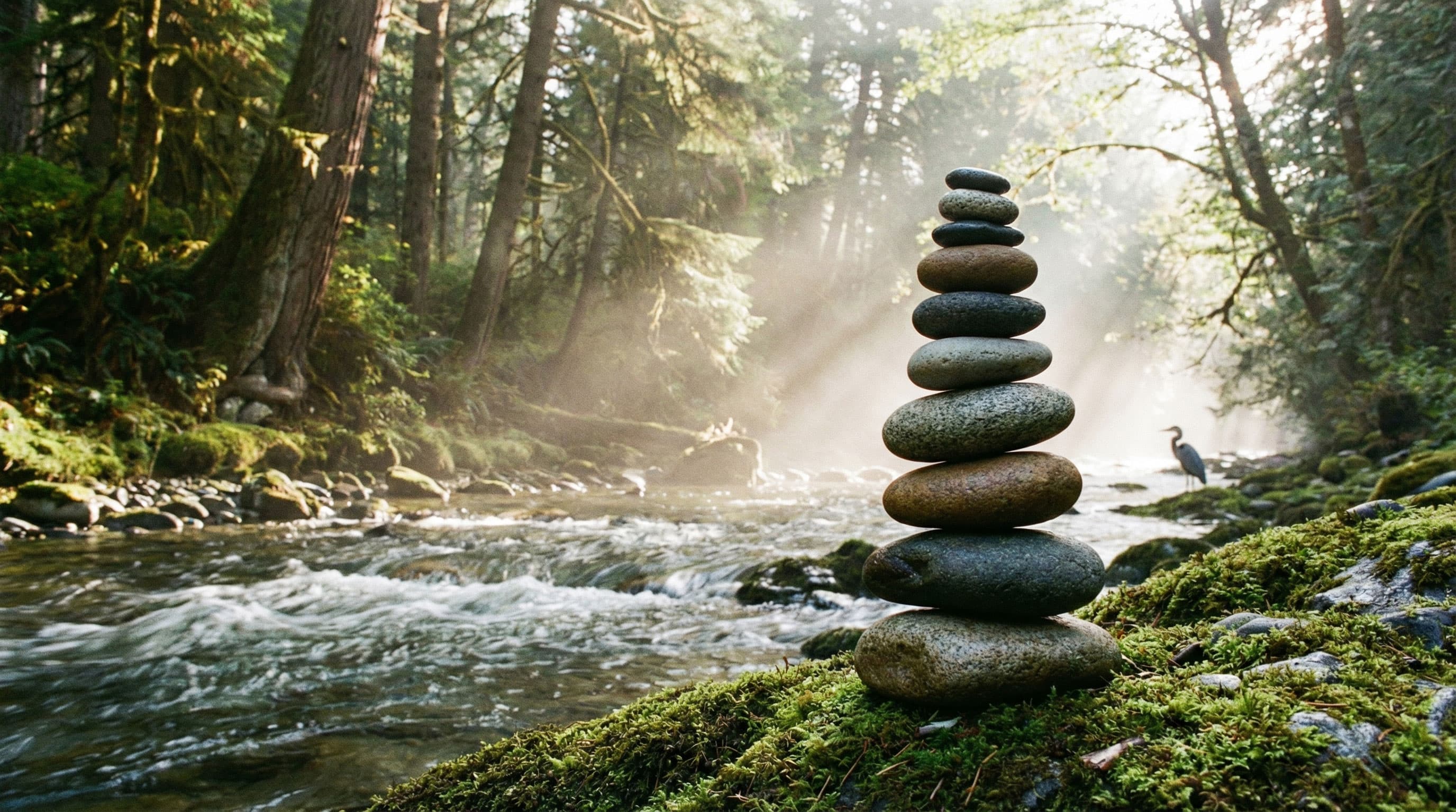 Stack of stones by a peaceful creek